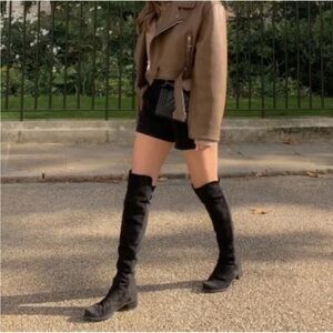 Stuart Weitzman 5050 Black Suede Over-the-Knee OTK Boots Size 7 Button Detail
